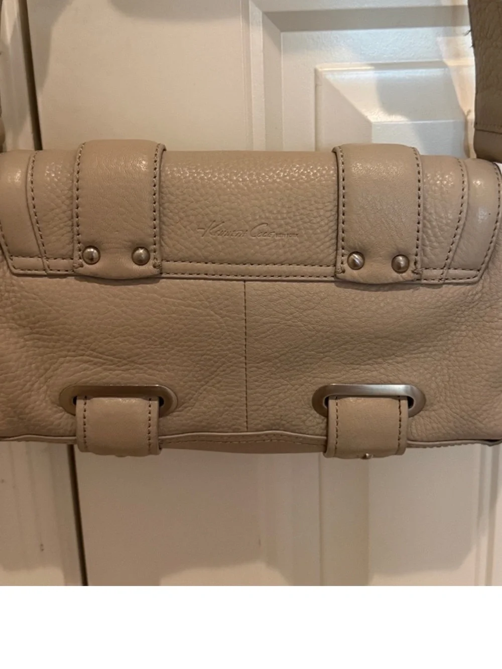 Kenneth Cole Pebble Leather  Vintage Baguette Shoulder Bag in Beige